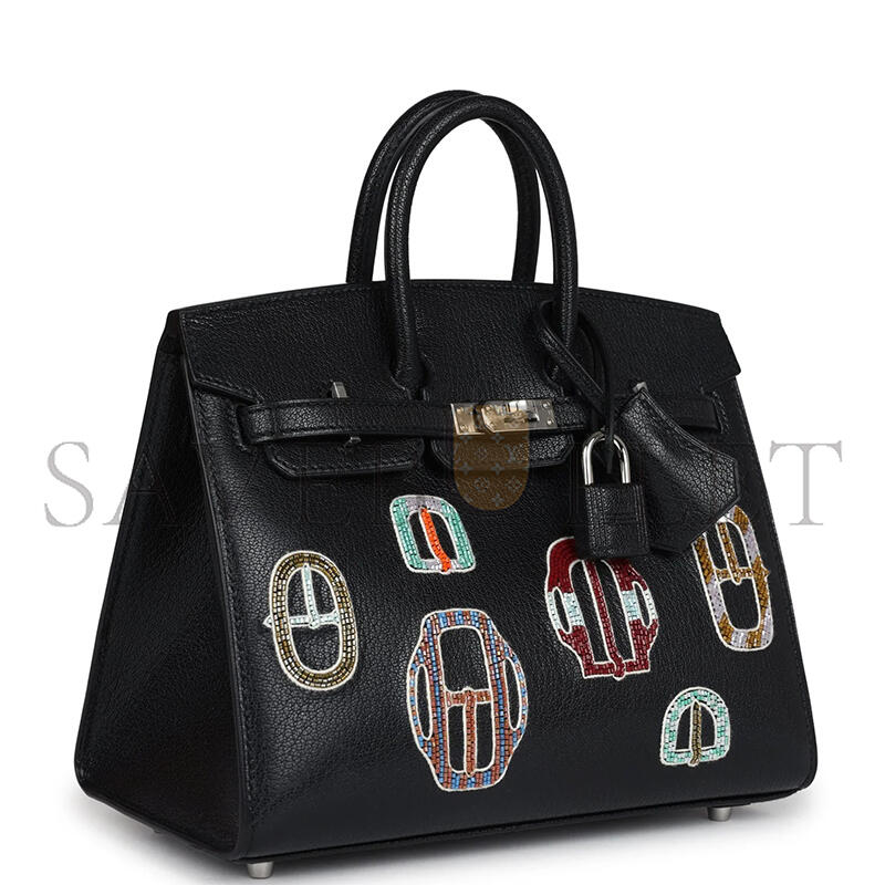 H**mes MASTER BIRKIN 20 SELLIER BOUCLERIE MODERNE BLACK CHÈVRE PALLADIUM HARDWARE (20*17*11cm)